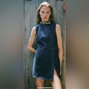 Zara TRF Dark Indigo Denim Sleeveless  Mini Dress Size XXL. NWT